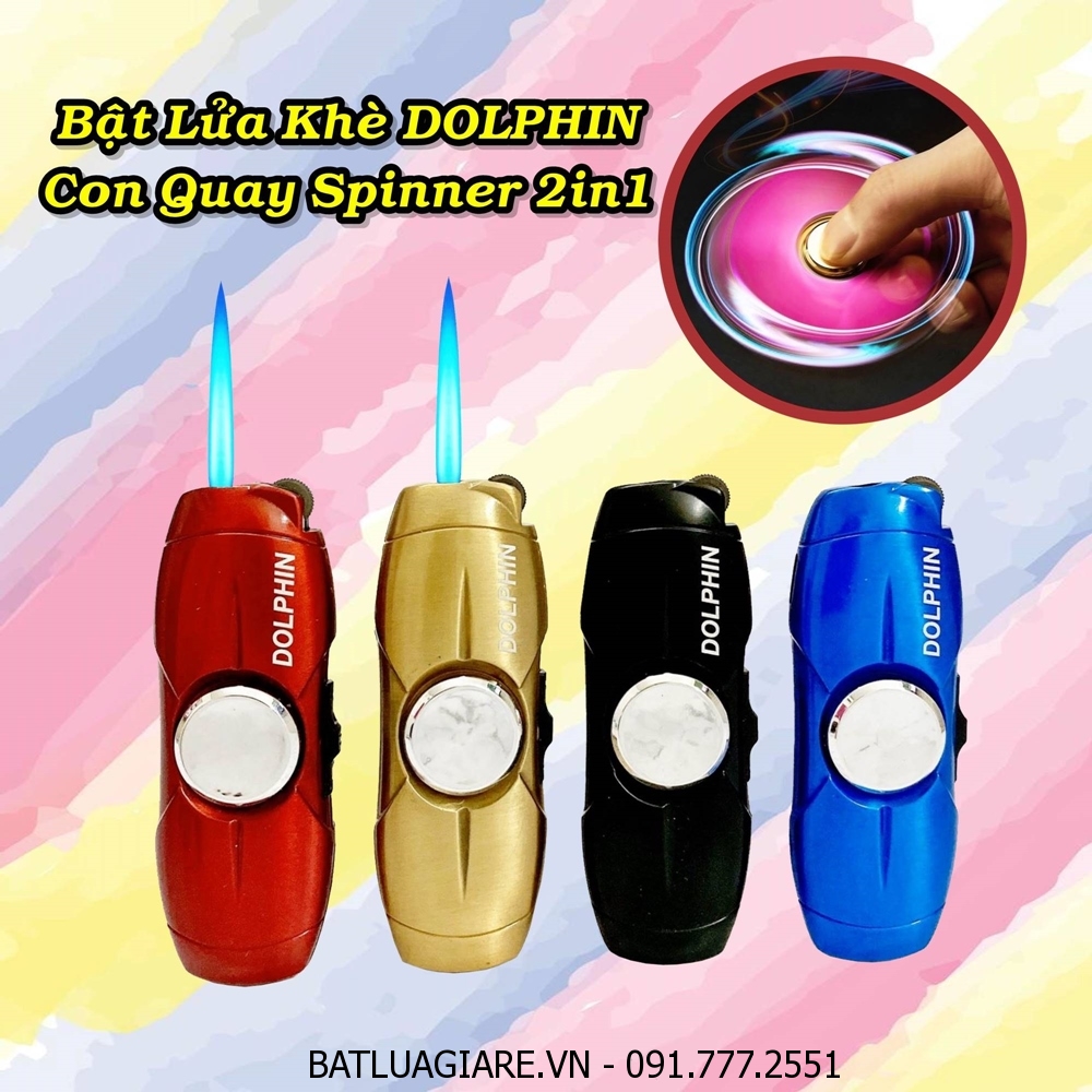 BẬT LỬA KHÈ DOLPHIN CON QUAY SPINNER 2IN1 (GAS ĐÁ RÃNH TAY) - (XÀI GAS)