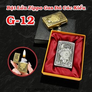 BẬT LỬA ZIPPO GAS ĐÁ CÁC KIỂU G-12 (CÓ HỘP) - (XÀI GAS)
