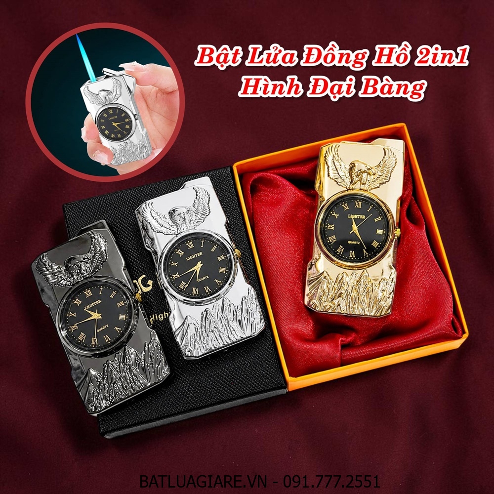 BẬT LỬA ĐỒNG HỒ 2IN1 HÌNH ĐẠI BÀNG (CÓ HỘP) - (XÀI GAS)