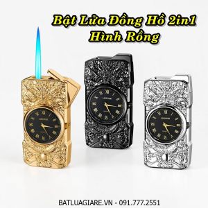 BẬT LỬA ĐỒNG HỒ 2IN1 HÌNH RỒNG - (XÀI GAS)