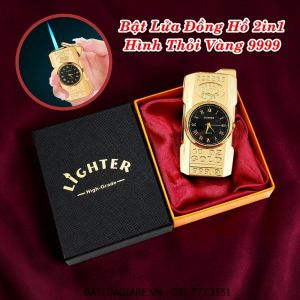 BẬT LỬA ĐỒNG HỒ 2IN1 HÌNH THỎI VÀNG 9999 (CÓ HỘP) - (XÀI GAS)