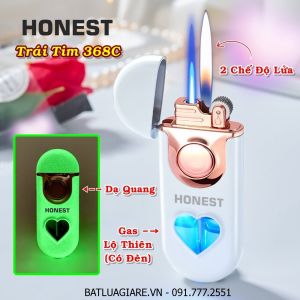BẬT LỬA HONEST 2 CHẾ ĐỘ LỬA - GAS LỘ THIÊN CÓ ĐÈN HÌNH TRÁI TIM 368C DẠ QUANG HÚT ÁNH SÁNG (LỬA NGỌN VÀ LỬA HOẢ TIỄN) - (XÀI GAS)