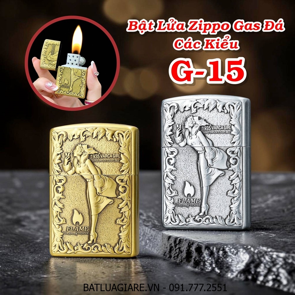 BẬT LỬA ZIPPO GAS ĐÁ CÁC KIỂU G-15 - (XÀI GAS)
