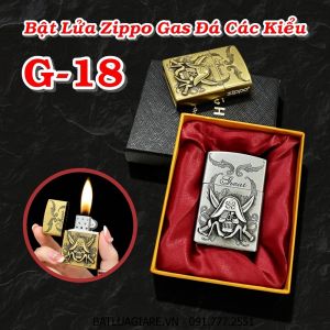 BẬT LỬA ZIPPO GAS ĐÁ CÁC KIỂU G-18 (CÓ HỘP) - (XÀI GAS)