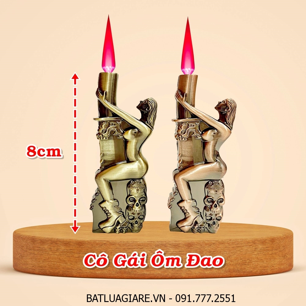 BẬT LỬA KHÈ HÌNH CÔ GÁI ÔM ĐAO (KIM LOẠI) - (XÀI GAS)