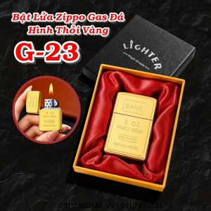 BẬT LỬA ZIPPO GAS ĐÁ HÌNH THỎI VÀNG G-23 (CÓ HỘP) - (XÀI GAS)