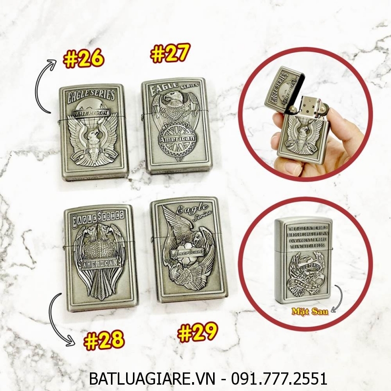 BÂT LỬA ZIPPO AMERICAN 2 MẶT HÌNH NỔI CÁC KIỂU - (XÀI XĂNG)