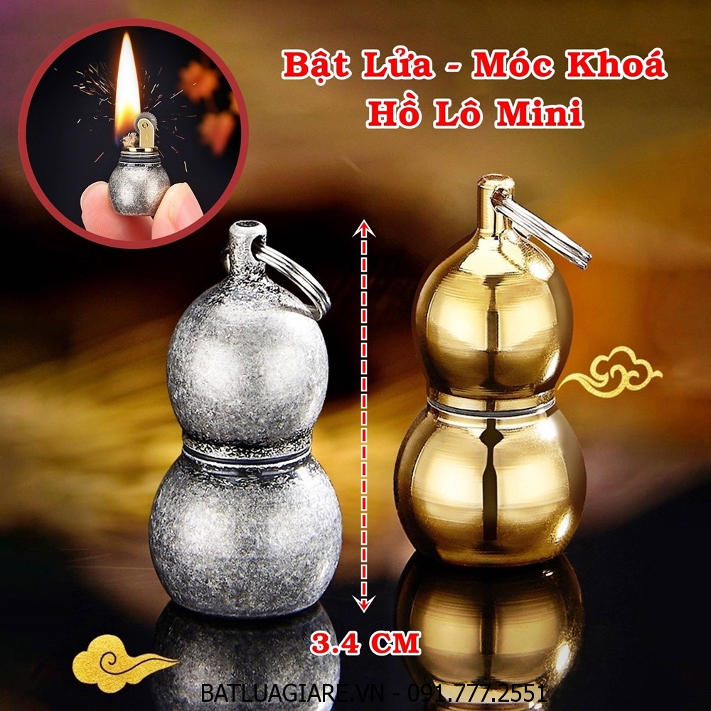 BẬT LỬA XĂNG ĐÁ MÓC KHÓA HỒ LÔ MINI (KIM LOẠI) - (XÀI XĂNG)