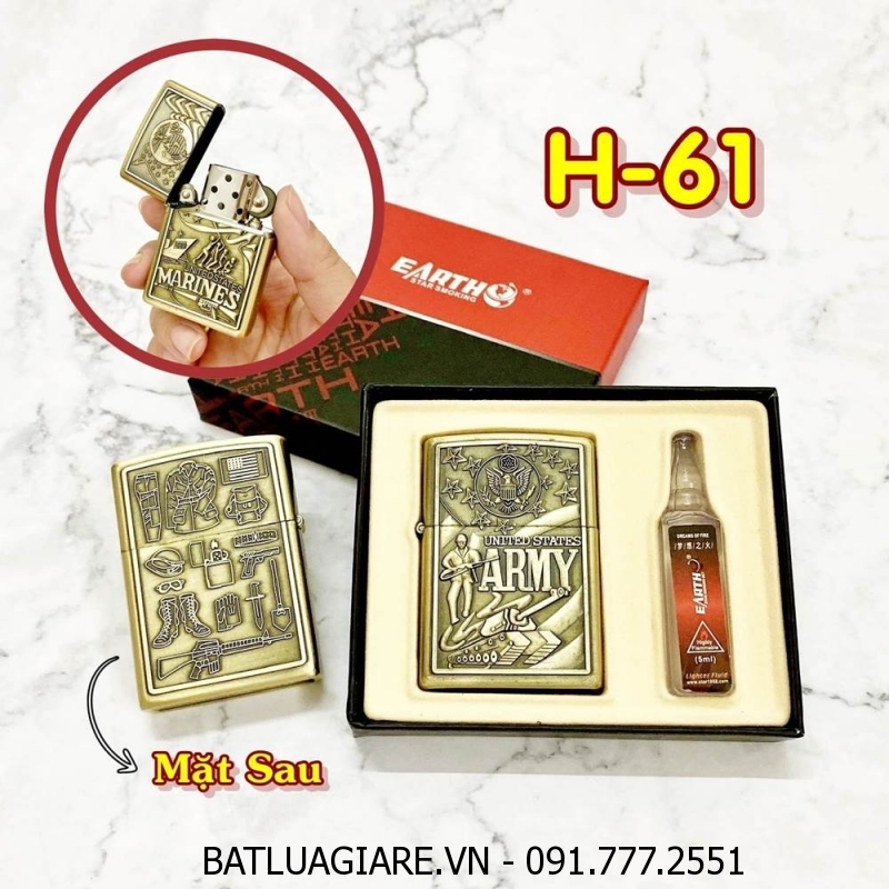 BÂT LỬA ZIPPO U.S 2 MẶT HÌNH NỔI (CÓ HỘP VÀ XĂNG) H-61