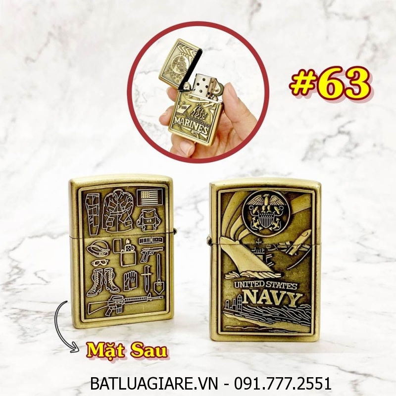 BÂT LỬA ZIPPO U.S 2 MẶT HÌNH NỔI - (XÀI XĂNG) #63
