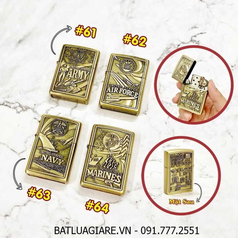 BÂT LỬA ZIPPO U.S 2 MẶT HÌNH NỔI CÁC KIỂU - (XÀI XĂNG)