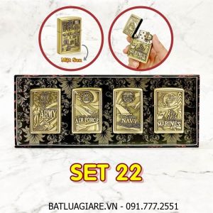BỘ 4 BÂT LỬA ZIPPO U.S 2 MẶT HÌNH NỔI - (XÀI XĂNG) SET 22