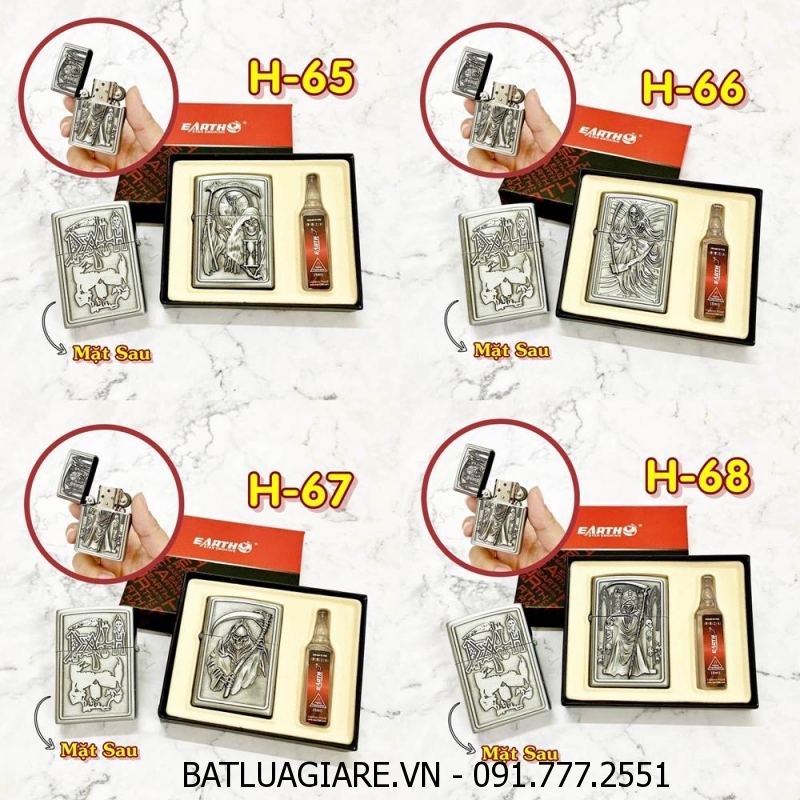 BÂT LỬA ZIPPO TỬ THẦN 2 MẶT HÌNH NỔI CÁC KIỂU (CÓ HỘP VÀ XĂNG)