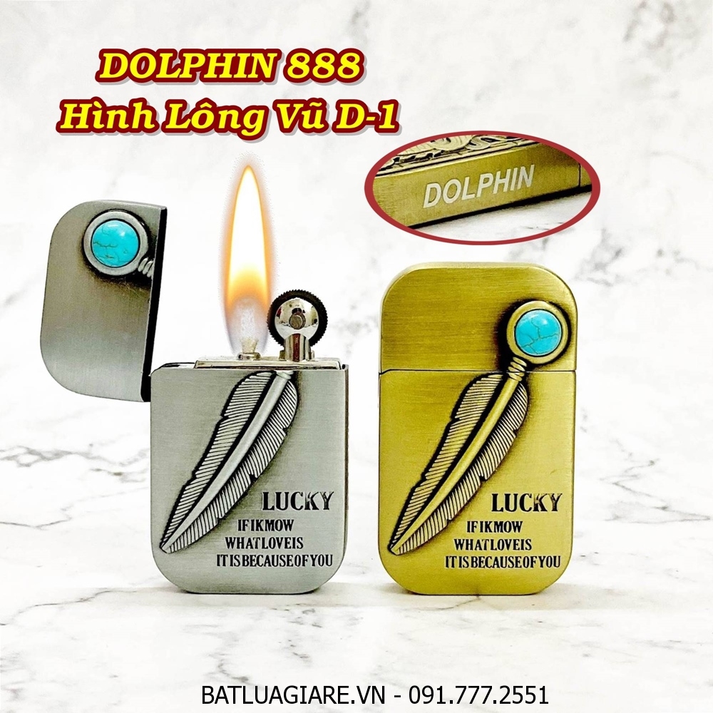 BẬT LỬA XĂNG ĐÁ 1 BÁNH XE DOLPHIN 888 HÌNH LÔNG VŨ D-1 - (XÀI XĂNG)