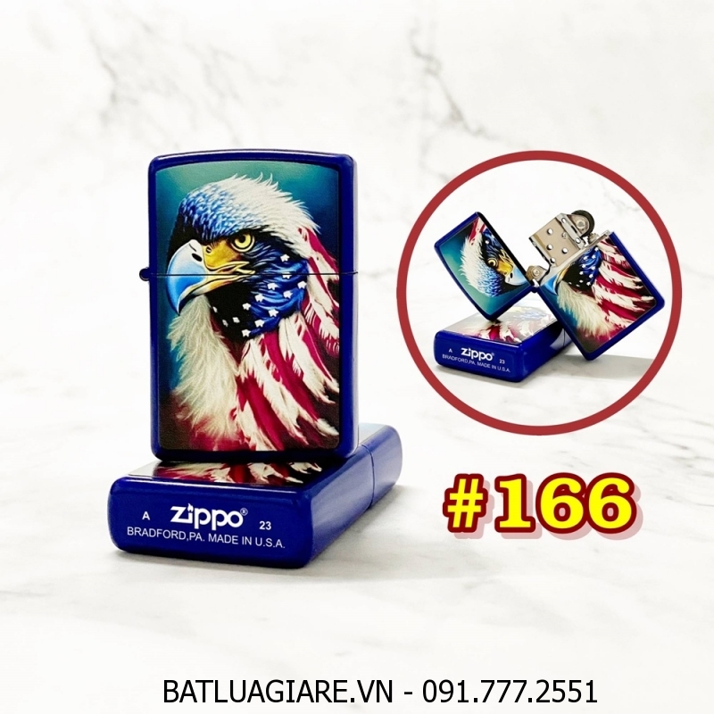BẬT LỬA ZIPPO SƠN TĨNH ĐIỆN 2 MẶT HÌNH ĐẠI BÀNG CỜ MỸ (CÓ MỘC ĐÁY) (XÀI XĂNG) #166
