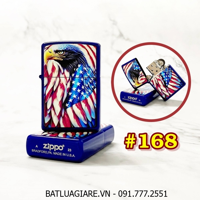 BẬT LỬA ZIPPO SƠN TĨNH ĐIỆN 2 MẶT HÌNH ĐẠI BÀNG CỜ MỸ (CÓ MỘC ĐÁY) (XÀI XĂNG) #168