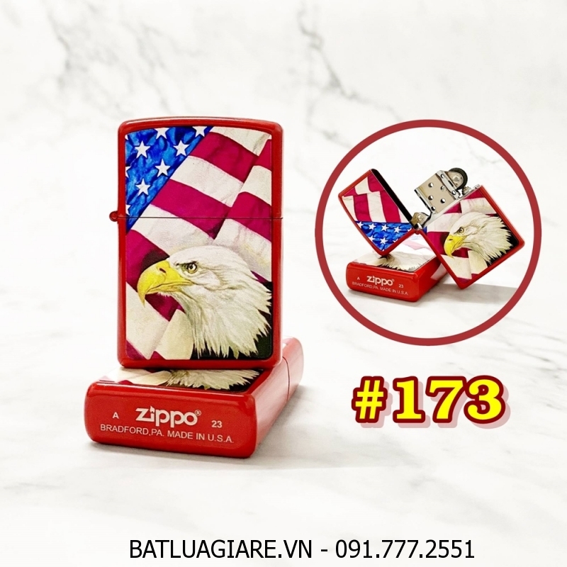 BẬT LỬA ZIPPO SƠN TĨNH ĐIỆN 2 MẶT HÌNH ĐẠI BÀNG CỜ MỸ (CÓ MỘC ĐÁY) (XÀI XĂNG) #173