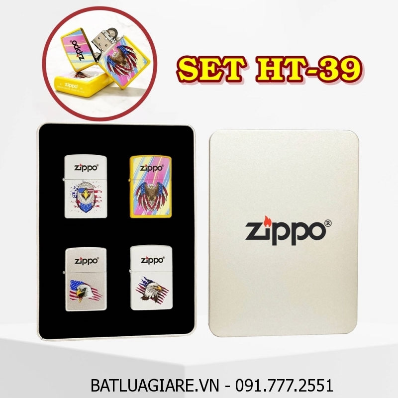 BỘ 4 BẬT LỬA ZIPPO SƠN TĨNH ĐIỆN 2 MẶT HÌNH ĐẠI BÀNG CỜ MỸ CÁC KIỂU (CÓ MỘC ĐÁY) (HỘP THIẾC) - (XÀI XĂNG) #SET HT-39