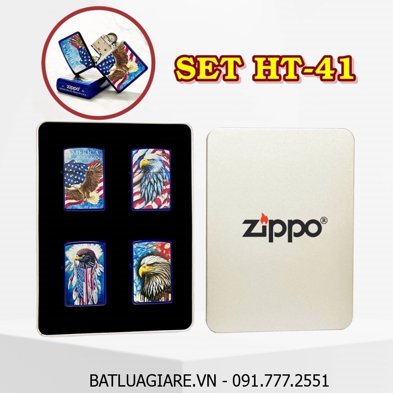 BỘ 4 BẬT LỬA ZIPPO SƠN TĨNH ĐIỆN 2 MẶT HÌNH ĐẠI BÀNG CỜ MỸ CÁC KIỂU (CÓ MỘC ĐÁY) (HỘP THIẾC) - (XÀI XĂNG) #SET HT-41