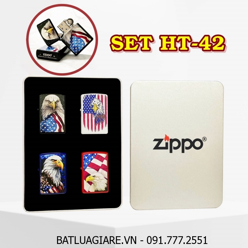 BỘ 4 BẬT LỬA ZIPPO SƠN TĨNH ĐIỆN 2 MẶT HÌNH ĐẠI BÀNG CỜ MỸ CÁC KIỂU (CÓ MỘC ĐÁY) (HỘP THIẾC) - (XÀI XĂNG) #SET HT-42