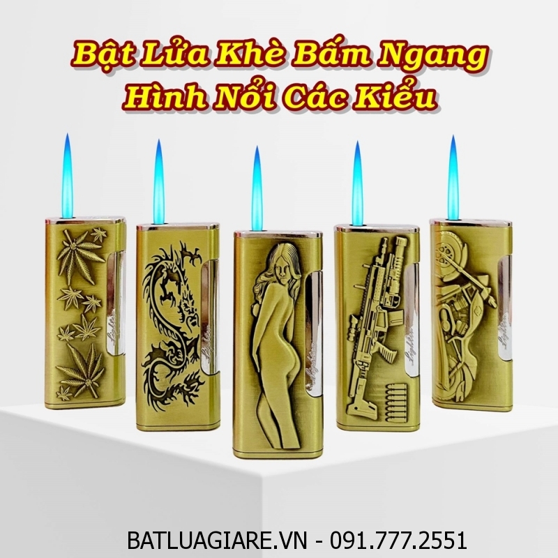 BẬT LỬA KHÈ BẤM NGANG HÌNH NỔI CÁC KIỂU - (XÀI GAS)