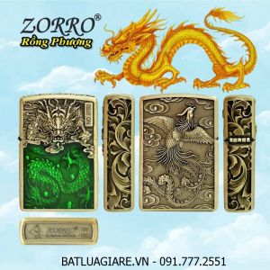 BẬT LỬA ZIPPO ZORRO HÌNH RỒNG PHƯỢNG DẬP NỔI 6 MẶT (FULLBOX) - (XÀI XĂNG) #VÀNG