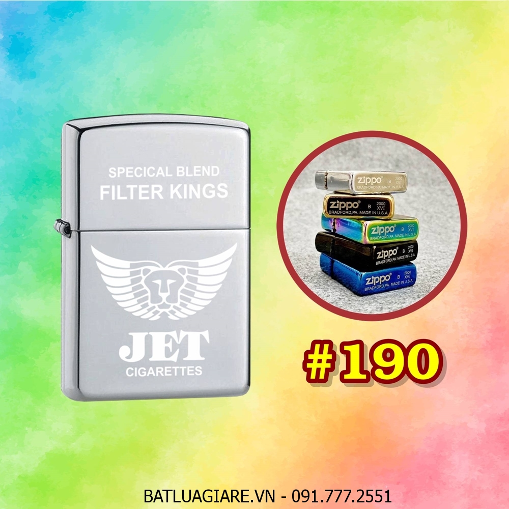 BẬT LỬA ZIPPO TRƠN BÓNG HÌNH GÓI THUỐC LÁ JET (CÓ MỘC ĐÁY) - (XÀI XĂNG) #190 BẠC
