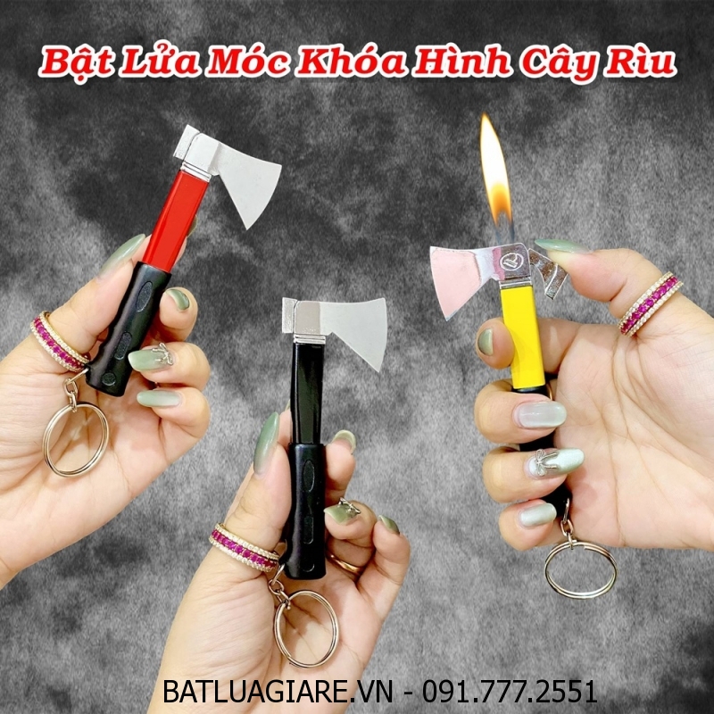 BẬT LỬA MÓC KHOÁ HÌNH CÂY RÌU (KIM LOẠI) - (XÀI GAS)