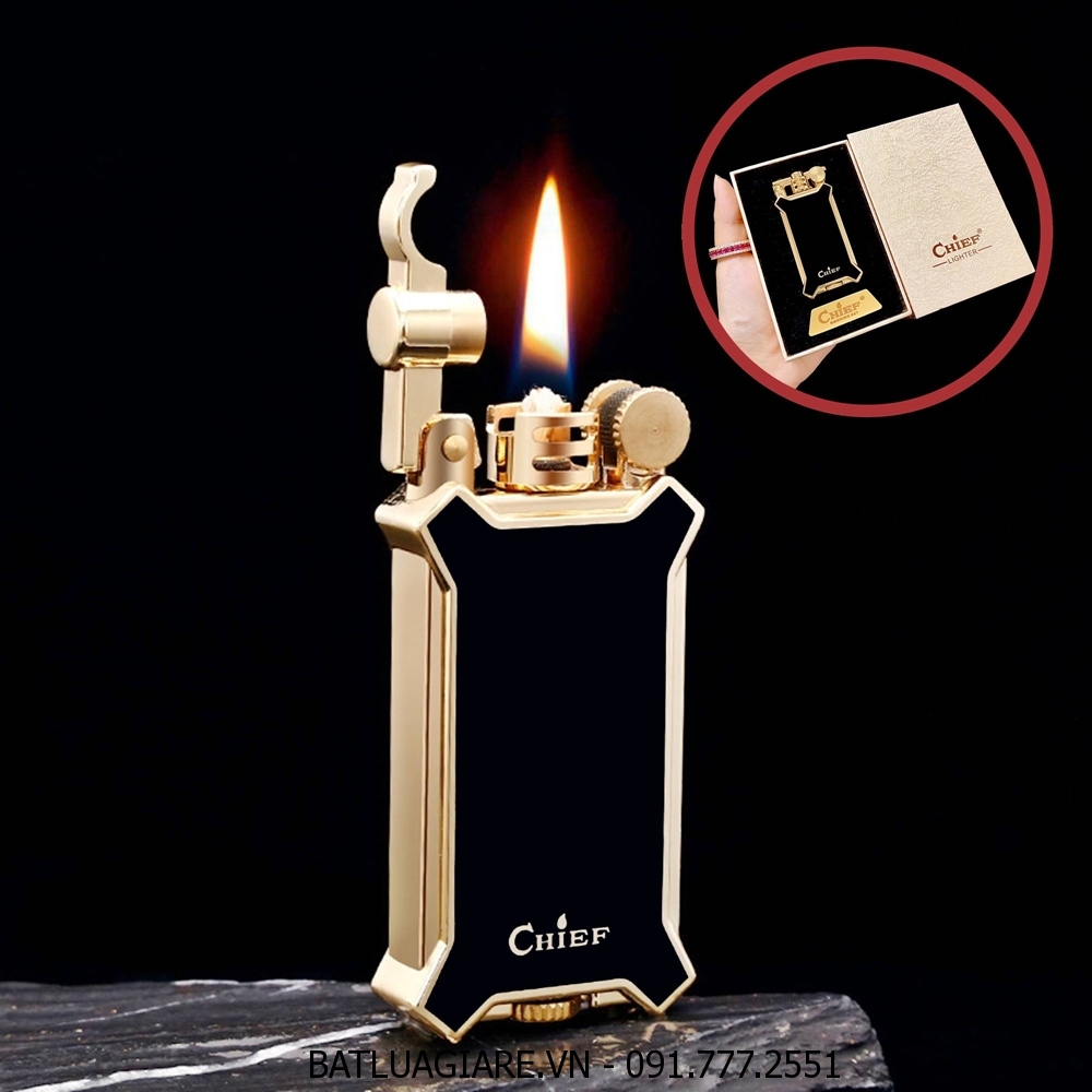 BẬT LỬA XĂNG ĐÁ CHIEF CF306 MÀU VÀNG ĐEN (FULLBOX) - (XÀI XĂNG)
