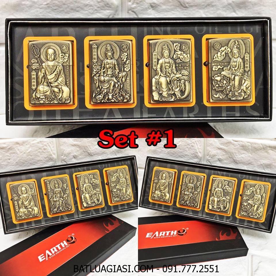 BỘ 4 BÂT LỬA ZIPPO 2 MẶT HÌNH PHẬT NỔI - (XÀI XĂNG) SET #1