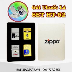 BỘ 4 BẬT LỬA ZIPPO SƠN TĨNH ĐIỆN 2 MẶT HÌNH GÓI THUỐC LÁ CÁC KIỂU "CON MÈO BẠC CRAVEN DEMI - HERO - 555 - SÀI GÒN BẠC" (HỘP THIẾC) - (XÀI XĂNG) SET HT- 52