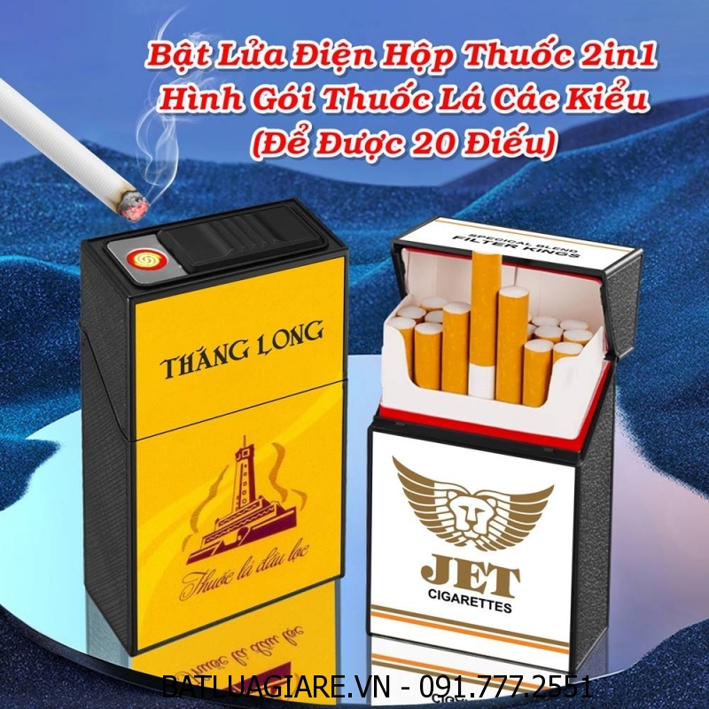 BẬT LỬA ĐIỆN HỘP THUỐC 2IN1 HÌNH GÓI THUỐC LÁ THĂNG LONG (ĐỂ ĐƯỢC 20 ĐIẾU THUỐC) (FULLBOX) - (SẠC ĐIỆN)