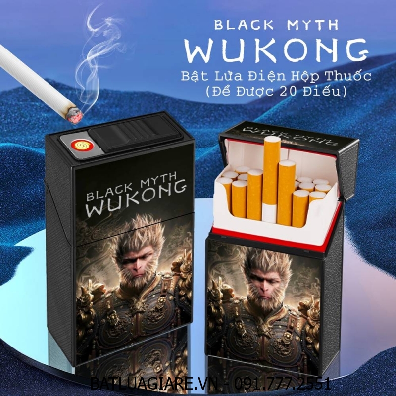 BẬT LỬA ĐIỆN HỘP THUỐC 2IN1 HÌNH WUKONG (BLACK MYTH: WUKONG) (ĐỂ ĐƯỢC 20 ĐIẾU THUỐC) (FULLBOX) - (SẠC ĐIỆN)