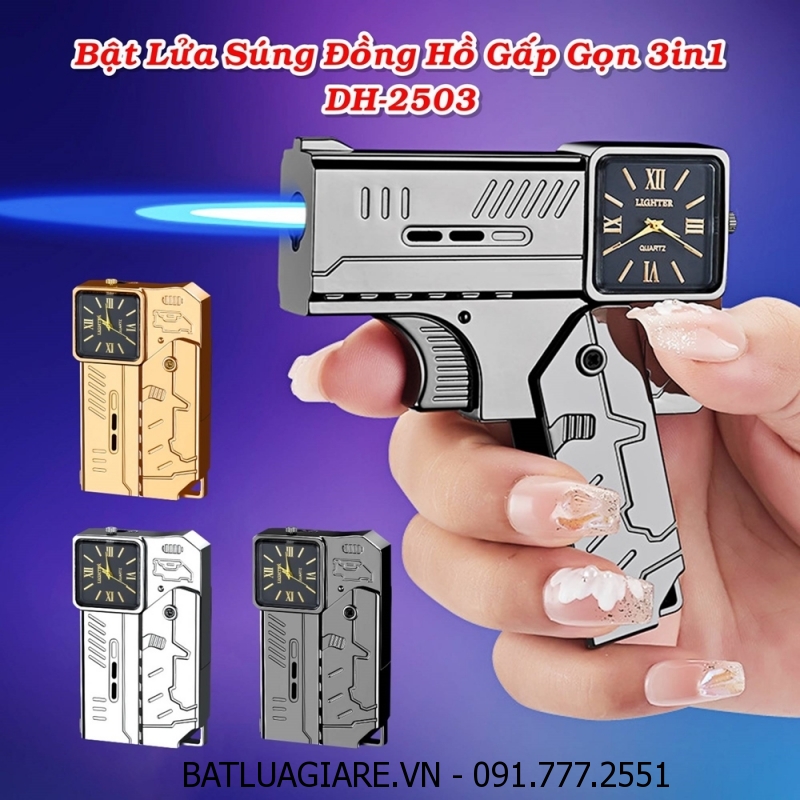 BẬT LỬA SÚNG ĐỒNG HỒ GẤP GỌN 3IN1 DH-2503 - (XÀI GAS)