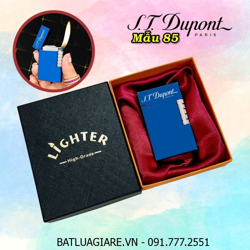 BẬT LỬA DUPONT TRƠN BÓNG MÀU XANH DƯƠNG M-85 (S.T. DUPONT) (CÓ HỘP) - (XÀI GAS)