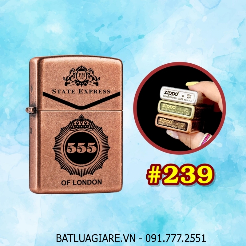 BẬT LỬA ZIPPO ĐỒNG CỔ HÌNH GÓI THUỐC LÁ 555 (CÓ MỘC ĐÁY) - (XÀI XĂNG) #239