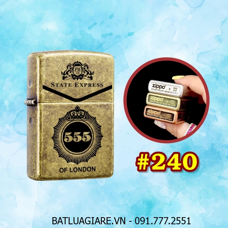 BẬT LỬA ZIPPO VÀNG CỔ HÌNH GÓI THUỐC LÁ 555 (CÓ MỘC ĐÁY) - (XÀI XĂNG) #240