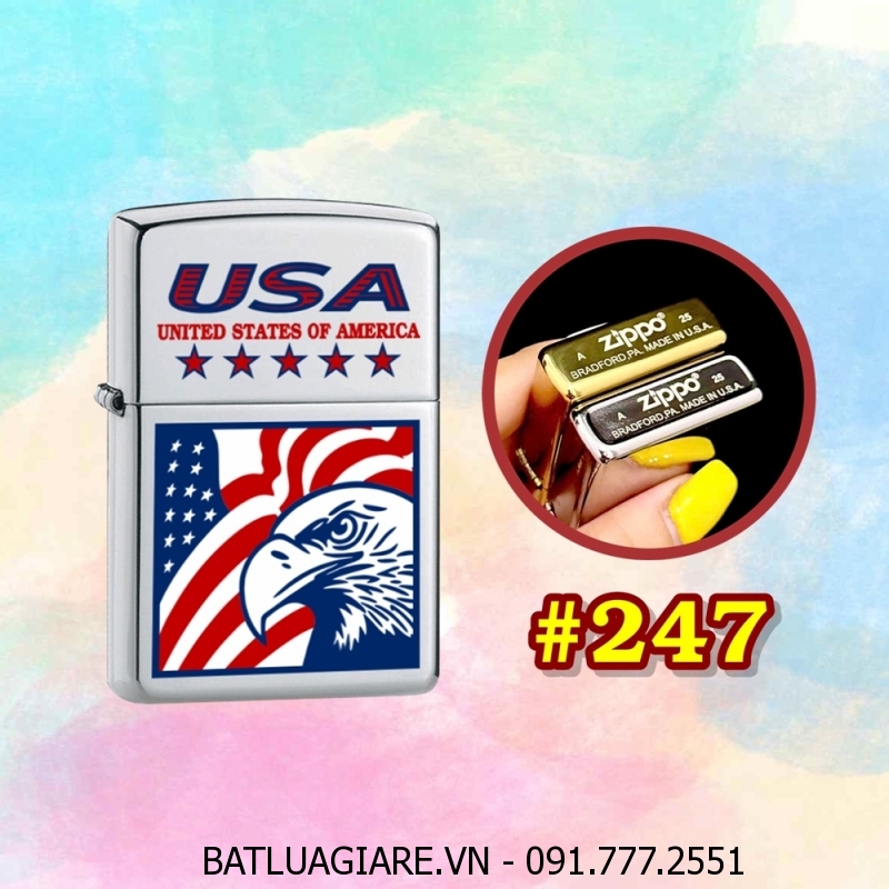 BẬT LỬA ZIPPO TRƠN BÓNG IN MÀU HÌNH ĐẠI BÀNG NƯỚC MỸ (CÓ MỘC ĐÁY) (XÀI XĂNG) #247 BẠC
