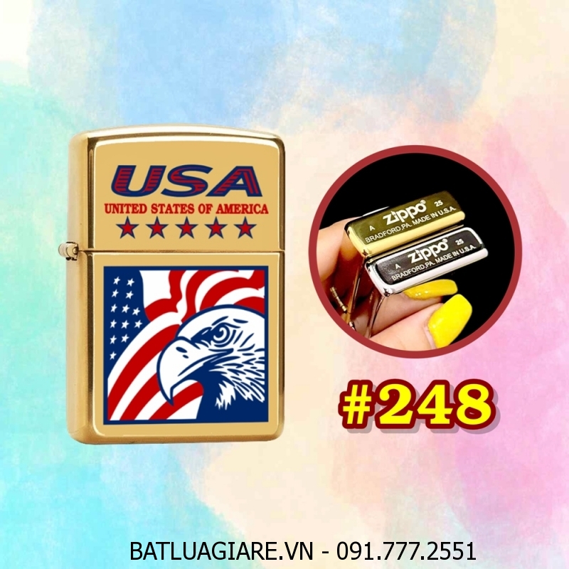 BẬT LỬA ZIPPO TRƠN BÓNG IN MÀU HÌNH ĐẠI BÀNG NƯỚC MỸ (CÓ MỘC ĐÁY) (XÀI XĂNG) #248 VÀNG