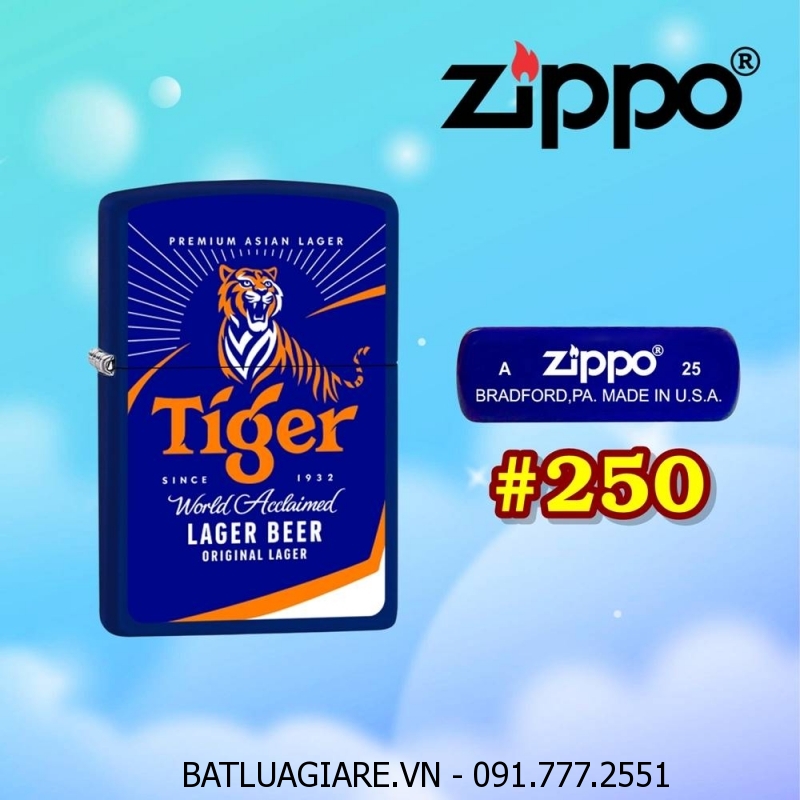 BẬT LỬA ZIPPO SƠN TĨNH ĐIỆN 2 MẶT HÌNH LOGO BIA TIGER (CÓ MỘC ĐÁY) - (XÀI XĂNG) #250