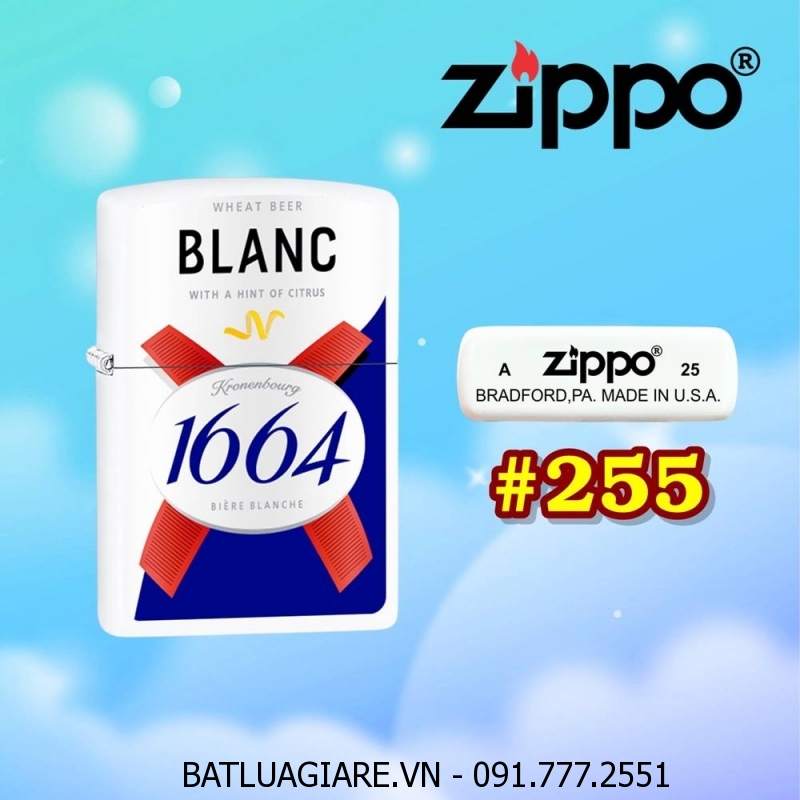 BẬT LỬA ZIPPO SƠN TĨNH ĐIỆN 2 MẶT HÌNH LOGO BIA 1664 BLANC (CÓ MỘC ĐÁY) - (XÀI XĂNG) #255