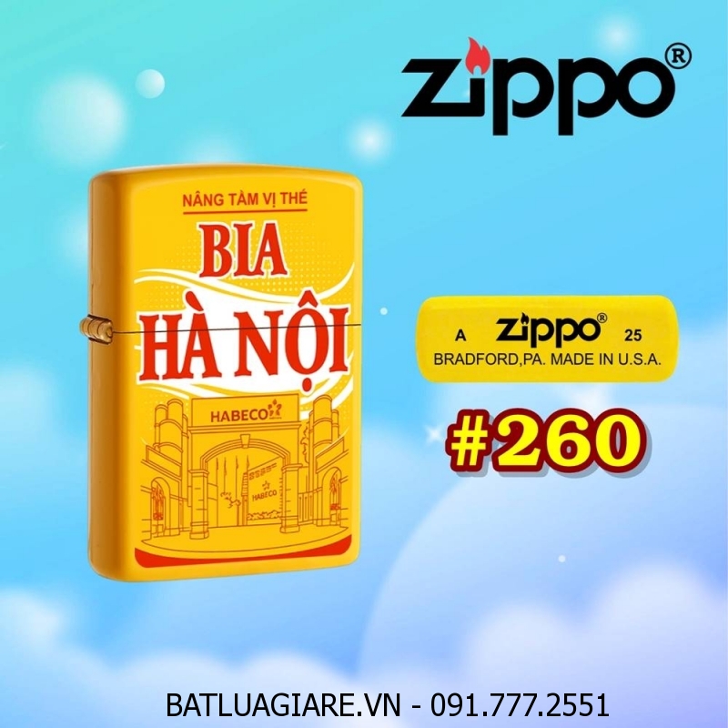 BẬT LỬA ZIPPO SƠN TĨNH ĐIỆN 2 MẶT HÌNH LOGO BIA HÀ NỘI (CÓ MỘC ĐÁY) - (XÀI XĂNG) #260