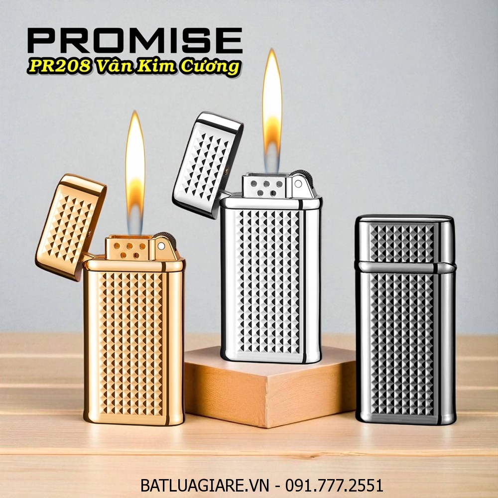 BẬT LỬA GAS ĐÁ PROMISE PR208 VÂN KIM CƯƠNG (GAS ĐÁ RÃNH TAY) - (XÀI GAS)