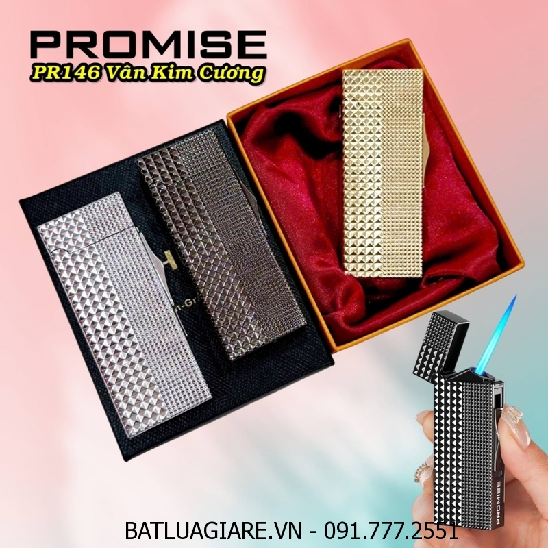 BẬT LỬA KHÈ PROMISE PR146 VÂN KIM CƯƠNG DẬP NỔI 2 MẶT (CÓ HỘP) - (XÀI GAS)