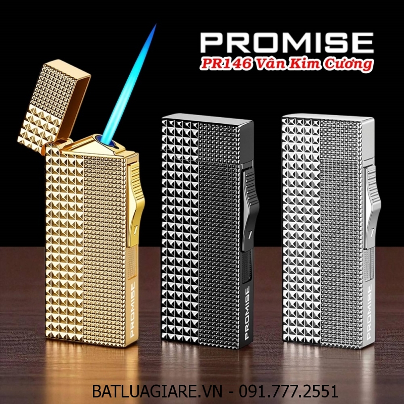 BẬT LỬA KHÈ PROMISE PR146 VÂN KIM CƯƠNG DẬP NỔI 2 MẶT - (XÀI GAS)