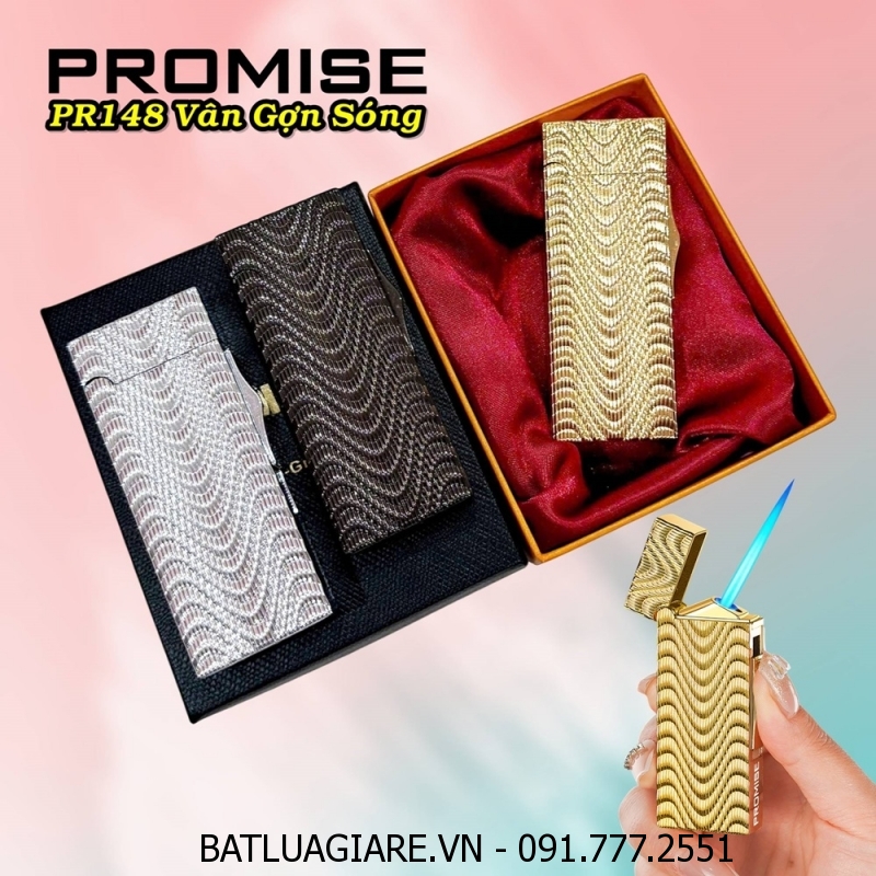 BẬT LỬA KHÈ PROMISE PR148 VÂN GỢN SÓNG DẬP NỔI 2 MẶT (CÓ HỘP) - (XÀI GAS)
