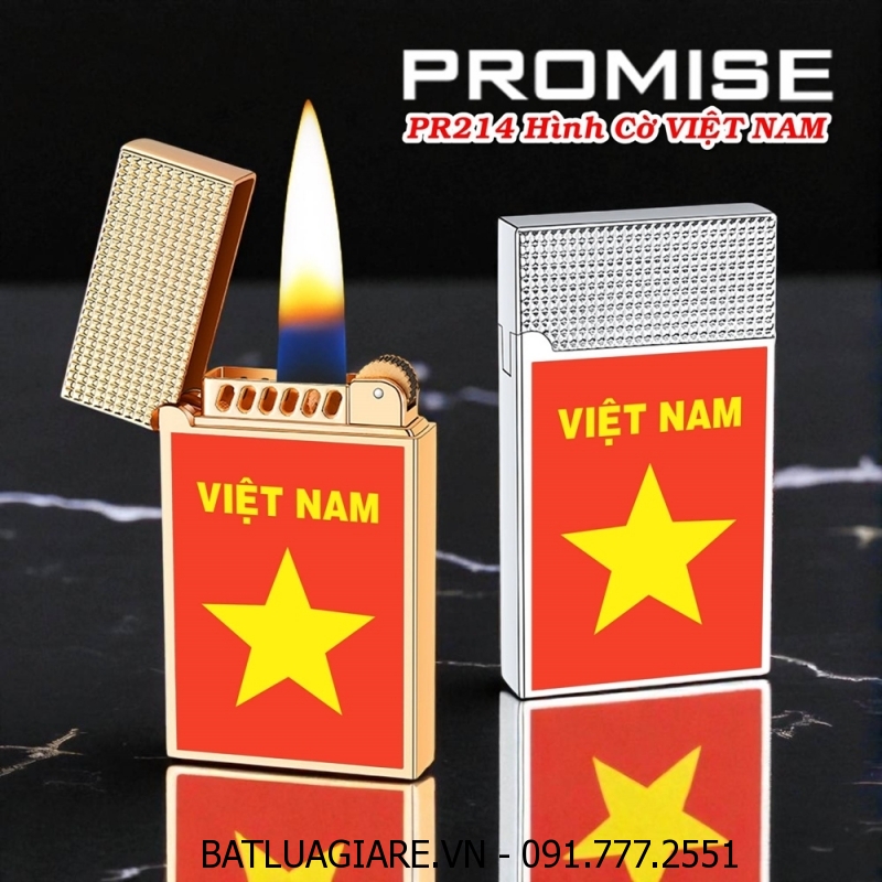 BẬT LỬA XĂNG ĐÁ PROMISE PR214 HÌNH CỜ VIỆT NAM - CỜ ĐỎ SAO VÀNG - (XÀI XĂNG)