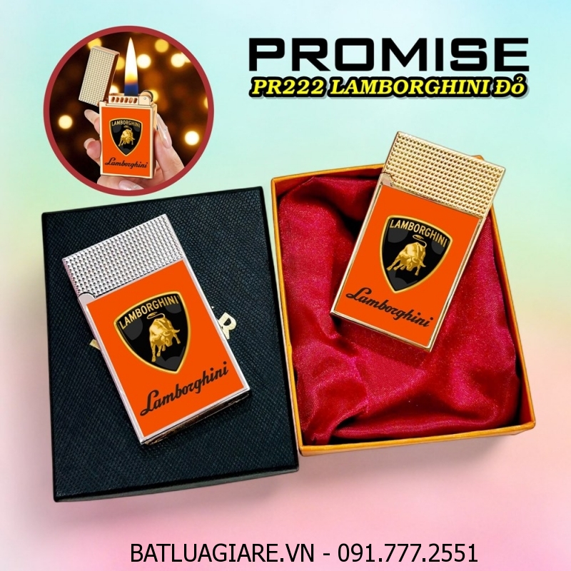 BẬT LỬA XĂNG ĐÁ PROMISE PR222 LOGO SIÊU XE LAMBORGHINI ĐỎ (CÓ HỘP) - (XÀI XĂNG)