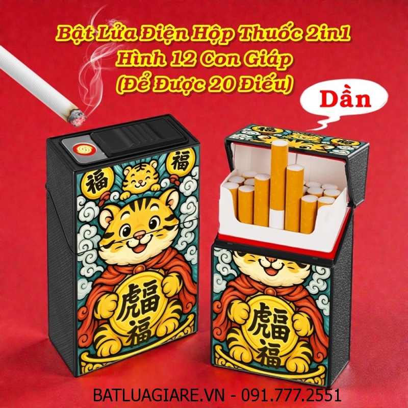 BẬT LỬA ĐIỆN HỘP THUỐC 2IN1 HÌNH 12 CON GIÁP (ĐỂ ĐƯỢC 20 ĐIẾU) (FULLBOX) - (SẠC ĐIỆN) #DẦN (CỌP)
