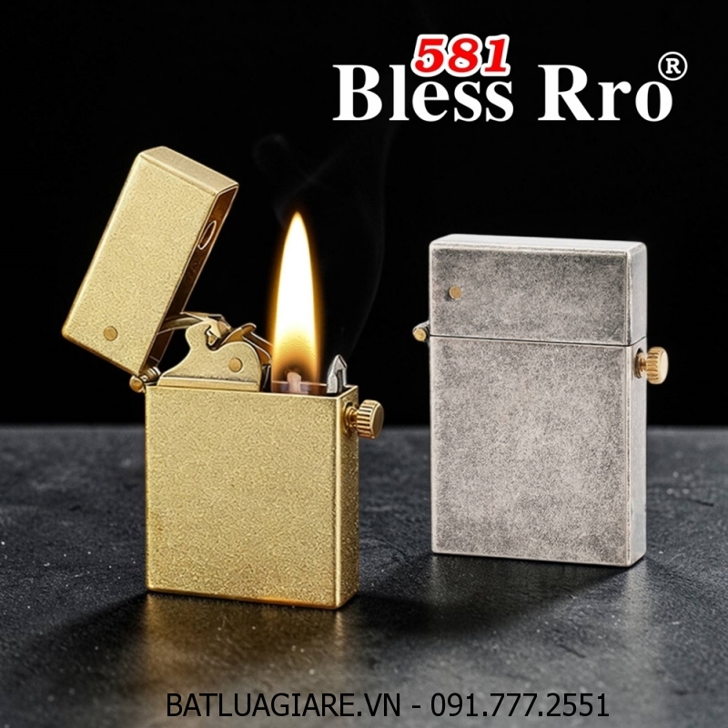 BẬT LỬA XĂNG ĐÁ 1 CHẠM BLESS RRO 581 KIM LOẠI NGUYÊN KHỐI (FULLBOX) - (XÀI XĂNG)